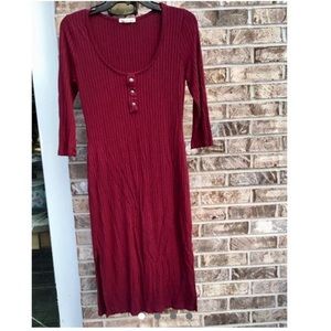 Red/Maroon Midi Ribbed Fall Sweater Knit Dress